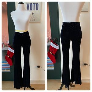 Blue Navy Crushed Velvet Bell Bottoms High Waist S